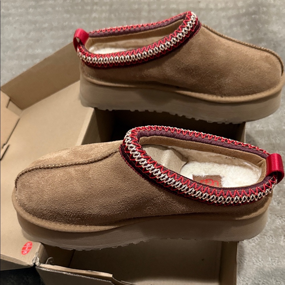UGG Tan and Red Ankle Boots - Picture 6 of 7